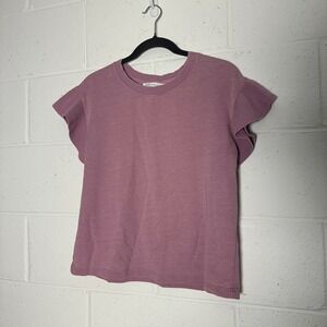 Jane + Delancey Womens Mauve Pink Ruffle Cap Sleeve Slub Knit Top XS